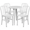 Flash Furniture CH-51080TH-4-18VRT-WH-GG 24" Round Metal Table Set With Back Chairs In White
