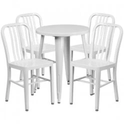 Flash Furniture CH-51080TH-4-18VRT-WH-GG 24" Round Metal Table Set With Back Chairs In White