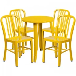 Flash Furniture CH-51080TH-4-18VRT-YL-GG 24" Round Metal Table Set With Back Chairs In Yellow