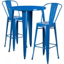 Flash Furniture CH-51090BH-2-30CAFE-BL-GG 30" Round Metal Bar Table Set With Cafe Barstools In Blue