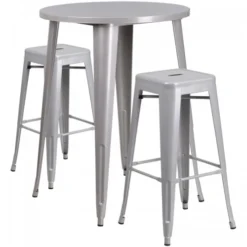 Flash Furniture CH-51090BH-2-30SQST-SIL-GG 30" Round Bar Table Set In Silver