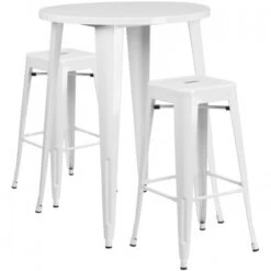 Flash Furniture CH-51090BH-2-30SQST-WH-GG 30" Round Bar Table Set In White