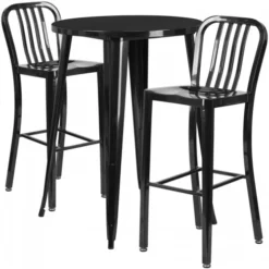 Flash Furniture CH-51090BH-2-30VRT-BK-GG 30" Round Metal Bar Table Set In Black