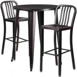 Flash Furniture CH-51090BH-2-30VRT-BQ-GG 30"Round Metal Bar Table Set In Antique
