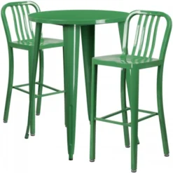 Flash Furniture CH-51090BH-2-30VRT-GN-GG 30" Round Metal Bar Table Set In Green