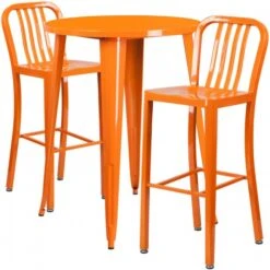Flash Furniture CH-51090BH-2-30VRT-OR-GG 30" Round Metal Bar Table Set In Orange