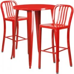 Flash Furniture CH-51090BH-2-30VRT-RED-GG 30" Round Metal Bar Table Set In Red