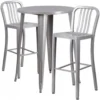 Flash Furniture CH-51090BH-2-30VRT-SIL-GG 30" Round Metal Bar Table Set In Silver
