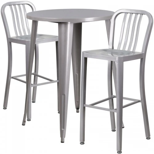Flash Furniture CH-51090BH-2-30VRT-SIL-GG 30" Round Metal Bar Table Set In Silver 1 Flash Furniture CH-51090BH-2-30VRT-SIL-GG 30" Round Metal Bar Table Set In Silver