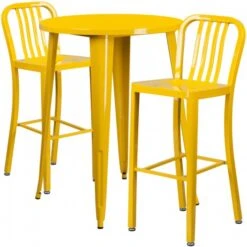 Flash Furniture CH-51090BH-2-30VRT-YL-GG 30" Round Metal Bar Table Set In Yellow