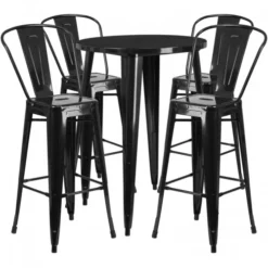 Flash Furniture CH-51090BH-4-30CAFE-BK-GG 30" Round Metal Bar Table Set In Black