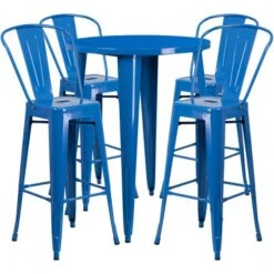 Flash Furniture CH-51090BH-4-30CAFE-BL-GG 30" Round Metal Bar Table Set In Blue