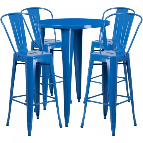 Flash Furniture CH-51090BH-4-30CAFE-BL-GG 30" Round Metal Bar Table Set In Blue 1 Flash Furniture CH-51090BH-4-30CAFE-BL-GG 30" Round Metal Bar Table Set In Blue