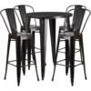 Flash Furniture CH-51090BH-4-30CAFE-BQ-GG 30"Round Metal Bar Table Set In Antique