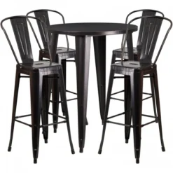 Flash Furniture CH-51090BH-4-30CAFE-BQ-GG 30"Round Metal Bar Table Set In Antique