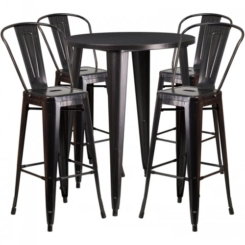 Flash Furniture CH-51090BH-4-30CAFE-BQ-GG 30"Round Metal Bar Table Set In Antique 1 Flash Furniture CH-51090BH-4-30CAFE-BQ-GG 30"Round Metal Bar Table Set In Antique
