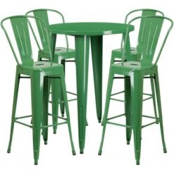 Flash Furniture CH-51090BH-4-30CAFE-GN-GG 30" Round Metal Bar Table Set In Green