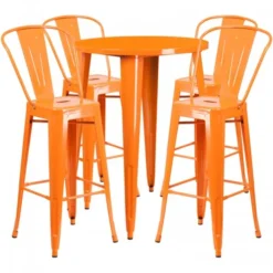 Flash Furniture CH-51090BH-4-30CAFE-OR-GG 30" Round Metal Bar Table Set In Orange
