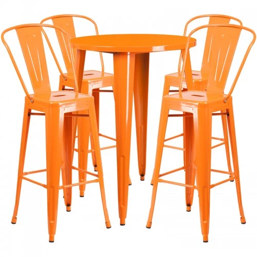 Flash Furniture CH-51090BH-4-30CAFE-OR-GG 30" Round Metal Bar Table Set In Orange 1 Flash Furniture CH-51090BH-4-30CAFE-OR-GG 30" Round Metal Bar Table Set In Orange