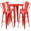 Flash Furniture CH-51090BH-4-30CAFE-RED-GG 30" Round Metal Bar Table Set In Red