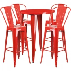 Flash Furniture CH-51090BH-4-30CAFE-RED-GG 30" Round Metal Bar Table Set In Red