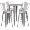 Flash Furniture CH-51090BH-4-30CAFE-SIL-GG 30" Round Metal Bar Table Set In Silver
