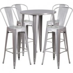 Flash Furniture CH-51090BH-4-30CAFE-SIL-GG 30" Round Metal Bar Table Set In Silver