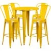 Flash Furniture CH-51090BH-4-30CAFE-YL-GG 30" Round Metal Bar Table Set In Yellow