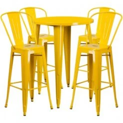 Flash Furniture CH-51090BH-4-30CAFE-YL-GG 30" Round Metal Bar Table Set In Yellow