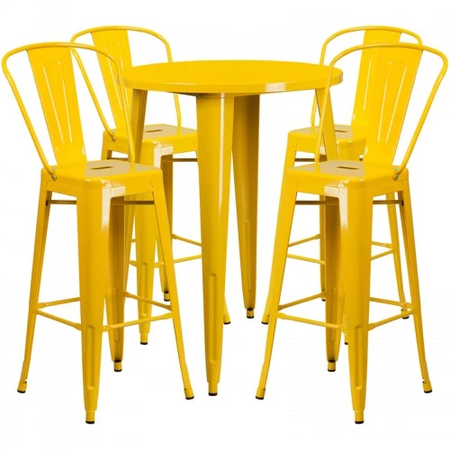 Flash Furniture CH-51090BH-4-30CAFE-YL-GG 30" Round Metal Bar Table Set In Yellow 1 Flash Furniture CH-51090BH-4-30CAFE-YL-GG 30" Round Metal Bar Table Set In Yellow