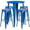 Flash Furniture CH-51090BH-4-30SQST-BL-GG 30" Round Bar Table Set In Blue