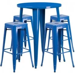 Flash Furniture CH-51090BH-4-30SQST-BL-GG 30" Round Bar Table Set In Blue