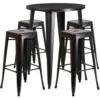 Flash Furniture CH-51090BH-4-30SQST-BQ-GG 30"Round Bar Table Set In Antique