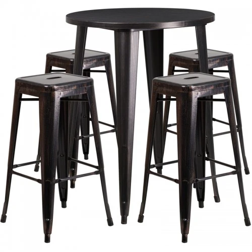 Flash Furniture CH-51090BH-4-30SQST-BQ-GG 30"Round Bar Table Set In Antique 1 Flash Furniture CH-51090BH-4-30SQST-BQ-GG 30"Round Bar Table Set In Antique