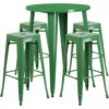 Flash Furniture CH-51090BH-4-30SQST-GN-GG 30" Round Bar Table Set In Green