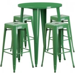 Flash Furniture CH-51090BH-4-30SQST-GN-GG 30" Round Bar Table Set In Green