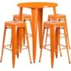 Flash Furniture CH-51090BH-4-30SQST-OR-GG 30" Round Bar Table Set In Orange