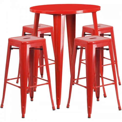 Flash Furniture CH-51090BH-4-30SQST-RED-GG 30" Round Bar Table Set In Red 1 Flash Furniture CH-51090BH-4-30SQST-RED-GG 30" Round Bar Table Set In Red