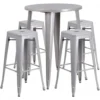 Flash Furniture CH-51090BH-4-30SQST-SIL-GG 30" Round Bar Table Set In Silver
