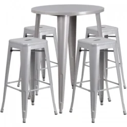 Flash Furniture CH-51090BH-4-30SQST-SIL-GG 30" Round Bar Table Set In Silver