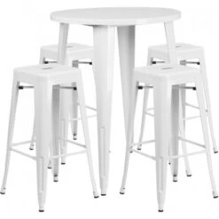 Flash Furniture CH-51090BH-4-30SQST-WH-GG 30" Round Bar Table Set In White
