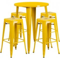 Flash Furniture CH-51090BH-4-30SQST-YL-GG 30" Round Bar Table Set In Yellow