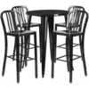 Flash Furniture CH-51090BH-4-30VRT-BK-GG 30" Round Metal Bar Table Set In Black