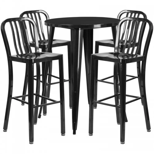 Flash Furniture CH-51090BH-4-30VRT-BK-GG 30" Round Metal Bar Table Set In Black 1 Flash Furniture CH-51090BH-4-30VRT-BK-GG 30" Round Metal Bar Table Set In Black