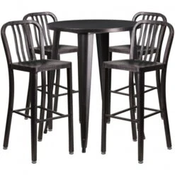 Flash Furniture CH-51090BH-4-30VRT-BQ-GG 30"Round Metal Bar Table Set In Antique