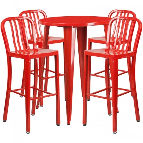 Flash Furniture CH-51090BH-4-30VRT-RED-GG 30" Round Metal Bar Table Set In Red 1 Flash Furniture CH-51090BH-4-30VRT-RED-GG 30" Round Metal Bar Table Set In Red