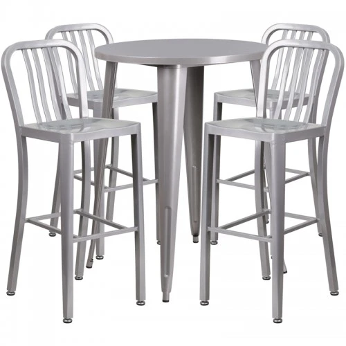 Flash Furniture CH-51090BH-4-30VRT-SIL-GG 30" Round Metal Bar Table Set In Silver 1 Flash Furniture CH-51090BH-4-30VRT-SIL-GG 30" Round Metal Bar Table Set In Silver