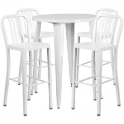 Flash Furniture CH-51090BH-4-30VRT-WH-GG 30" Round Metal Bar Table Set In White