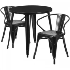 Flash Furniture CH-51090TH-2-18ARM-BK-GG 30" Round Metal Table Set In Black