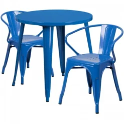 Flash Furniture CH-51090TH-2-18ARM-BL-GG 30" Round Metal Table Set In Blue